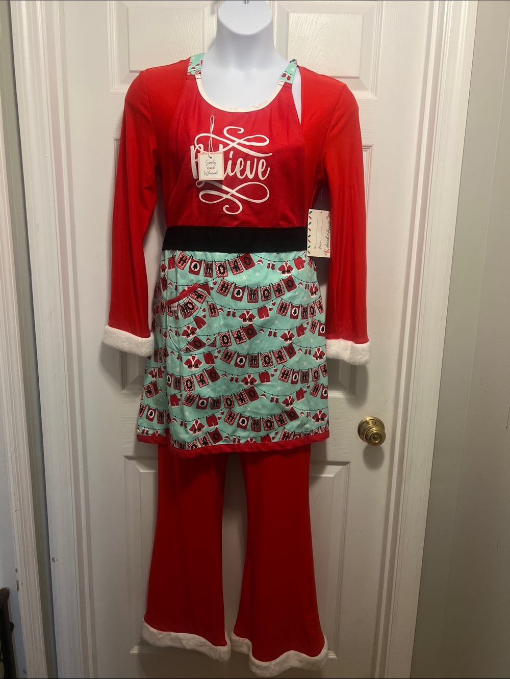 Mrs Claus jumpsuit and Christmas apron
